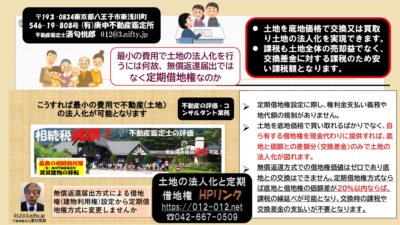 無償返還届出から定期借地権へ定期借地権による土地の法人化土地の法人化